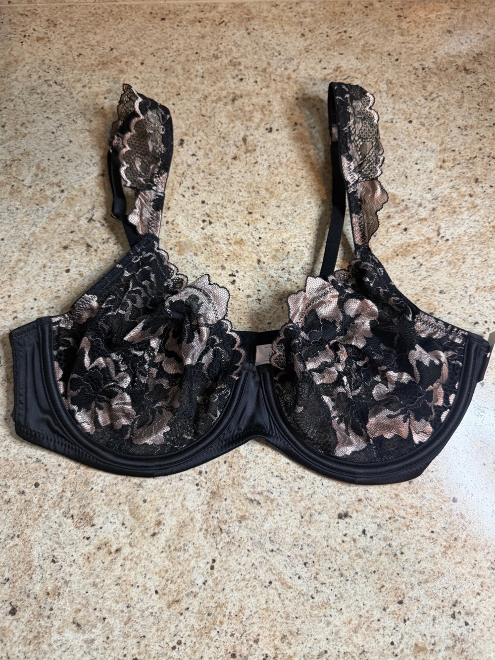 Auden Black and Pink Champagne Lace Underwire Bra